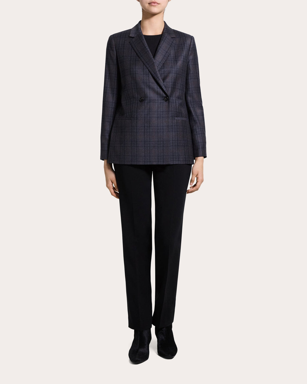 Plaid Sleek Flannel Double-Breasted Blazer