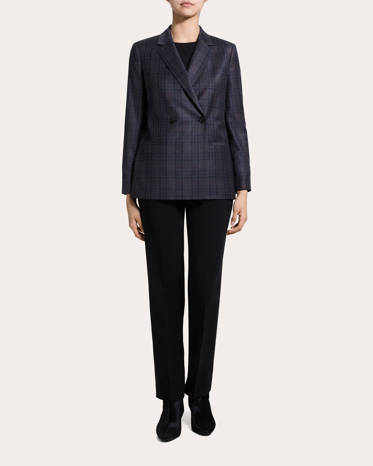 Plaid Sleek Flannel Double-Breasted Blazer