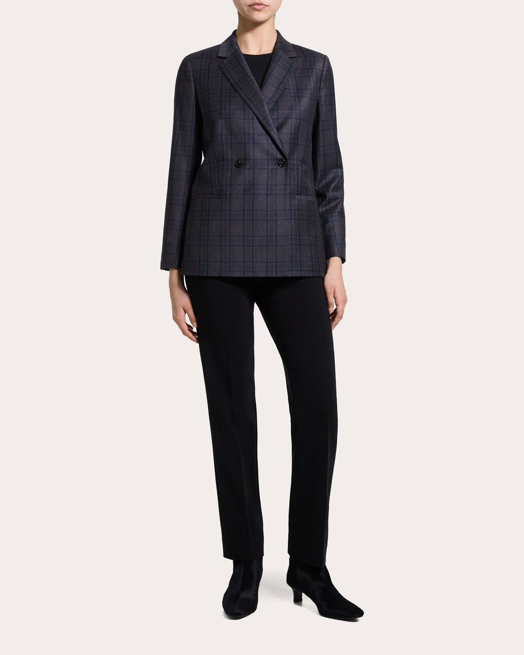 Plaid Sleek Flannel Double-Breasted Blazer