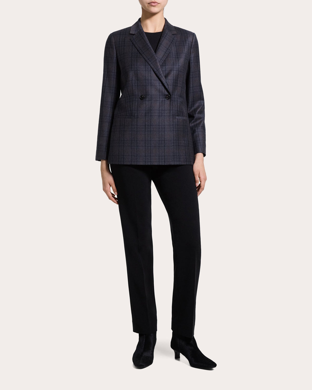 Plaid Sleek Flannel Double-Breasted Blazer