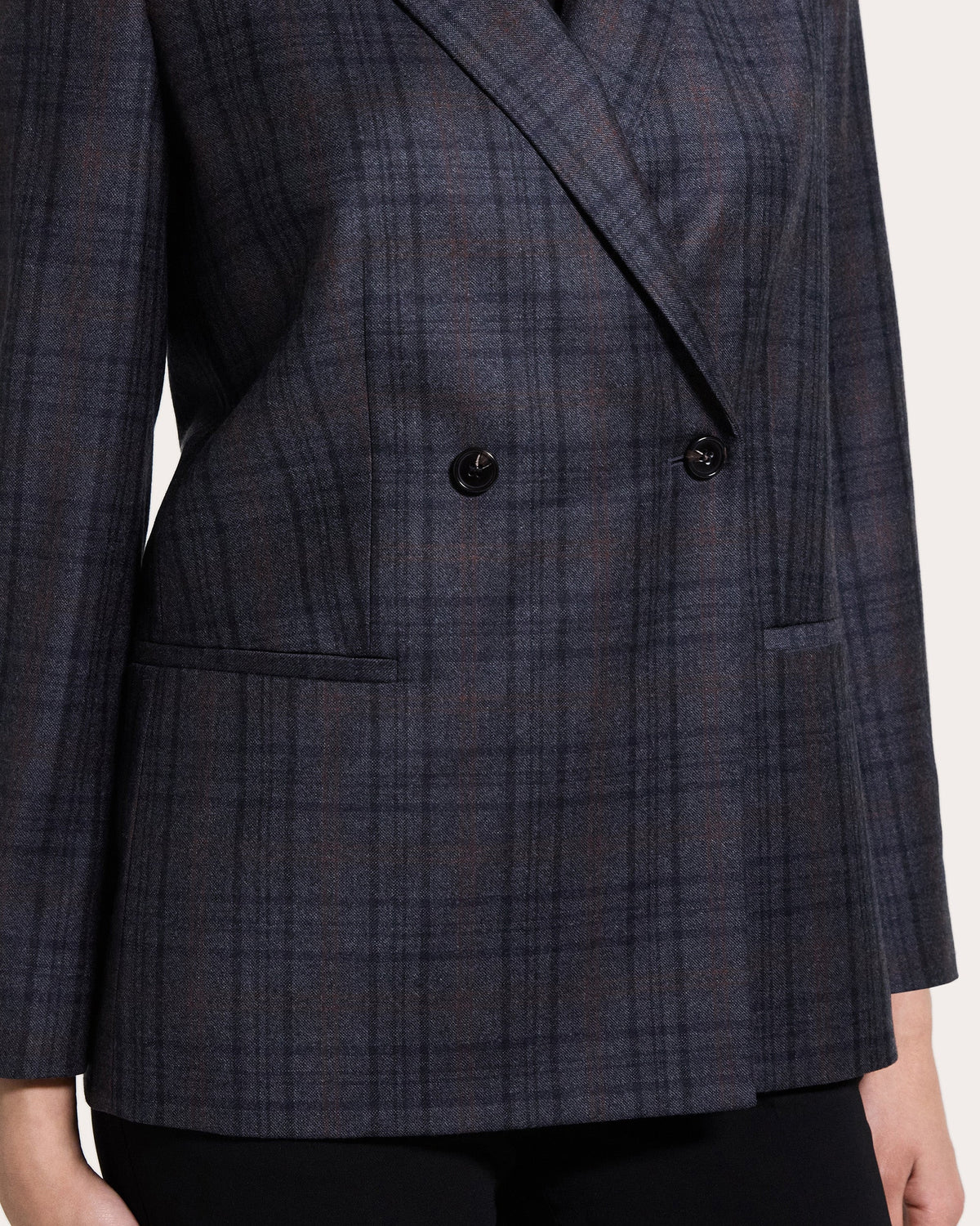 Plaid Sleek Flannel Double-Breasted Blazer