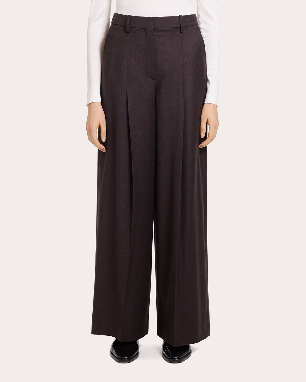 Sleek Flannel Wool Wide Pleated Trousers