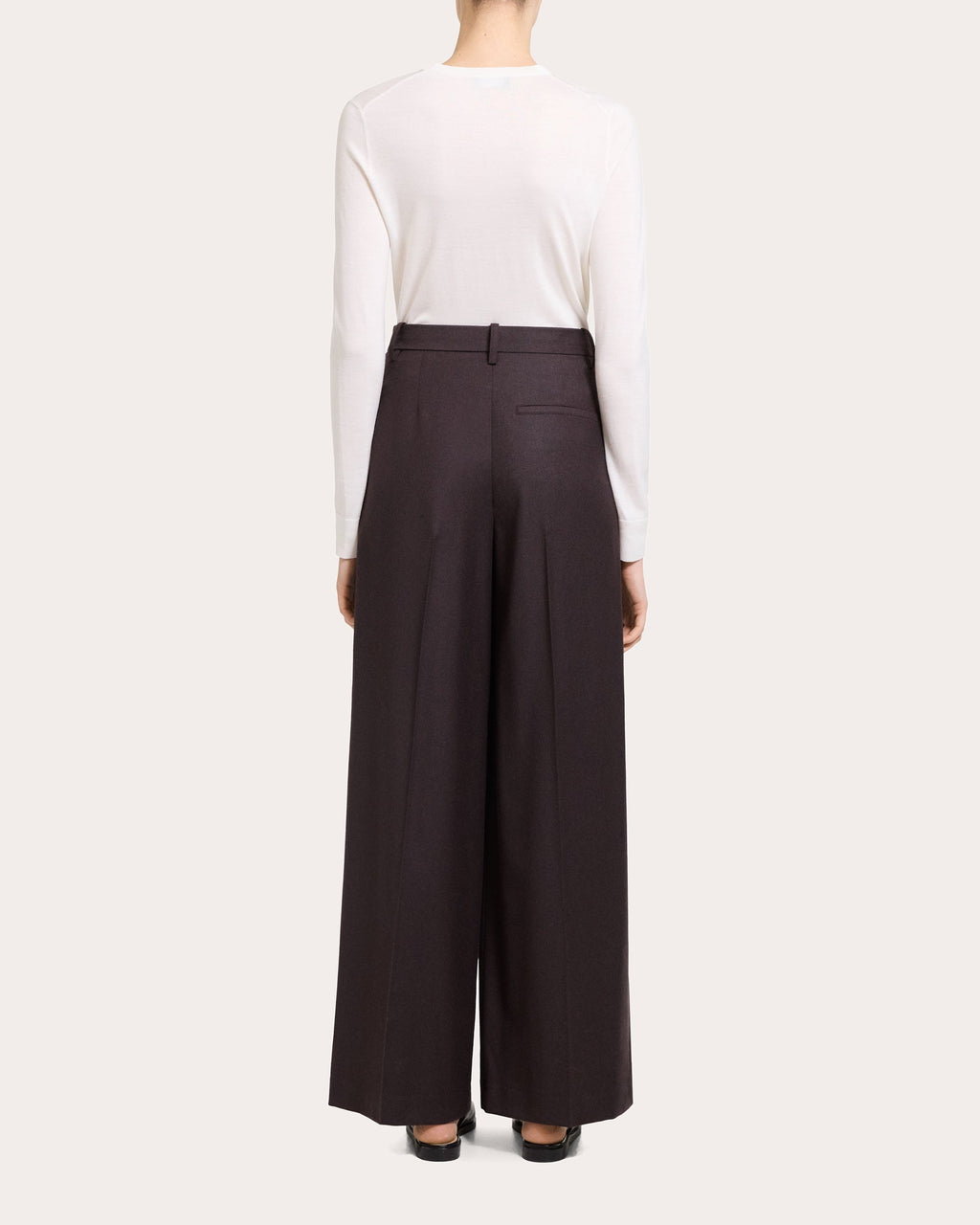 Sleek Flannel Wool Wide Pleated Trousers