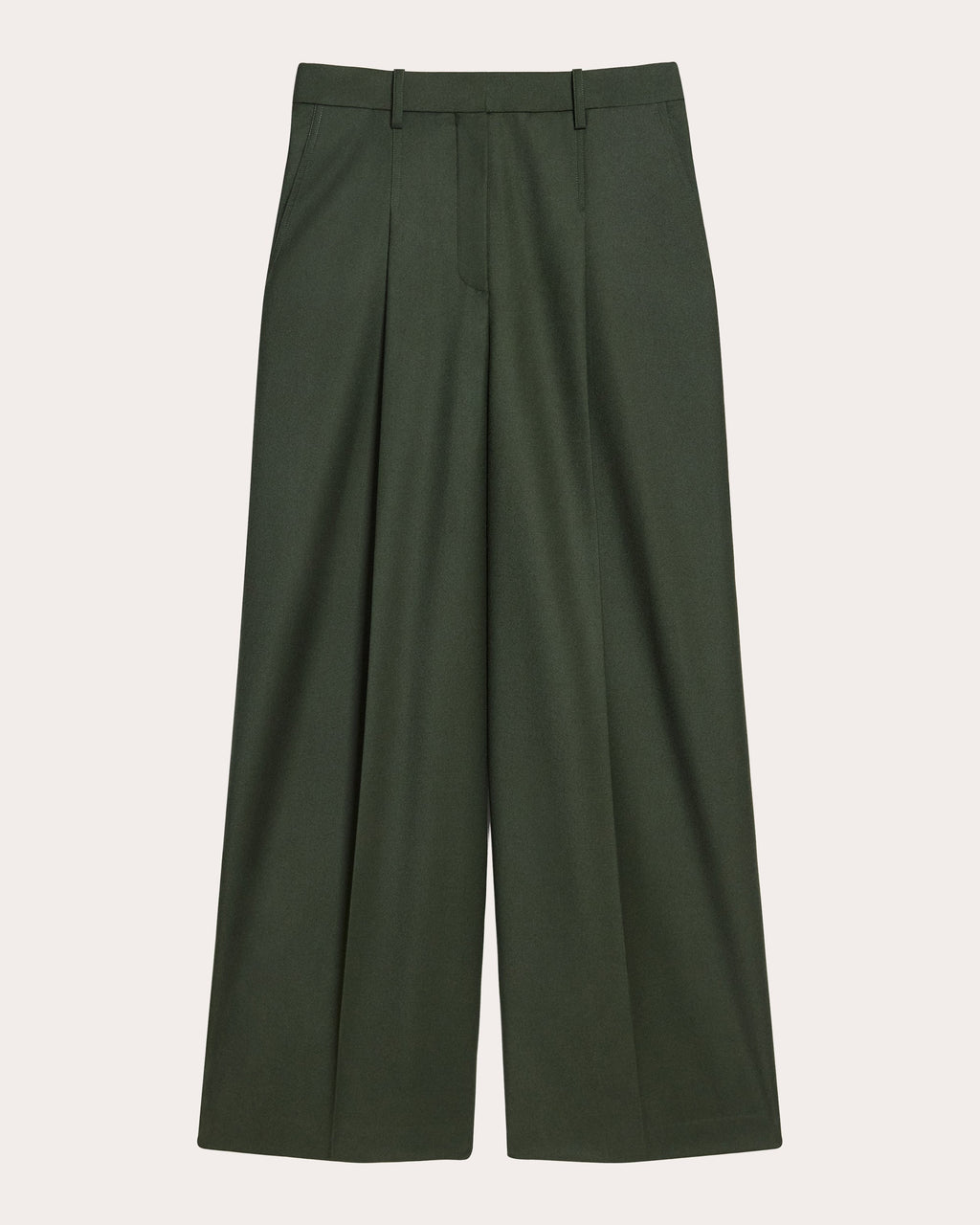 Sleek Flannel Wool Wide Pleated Trousers