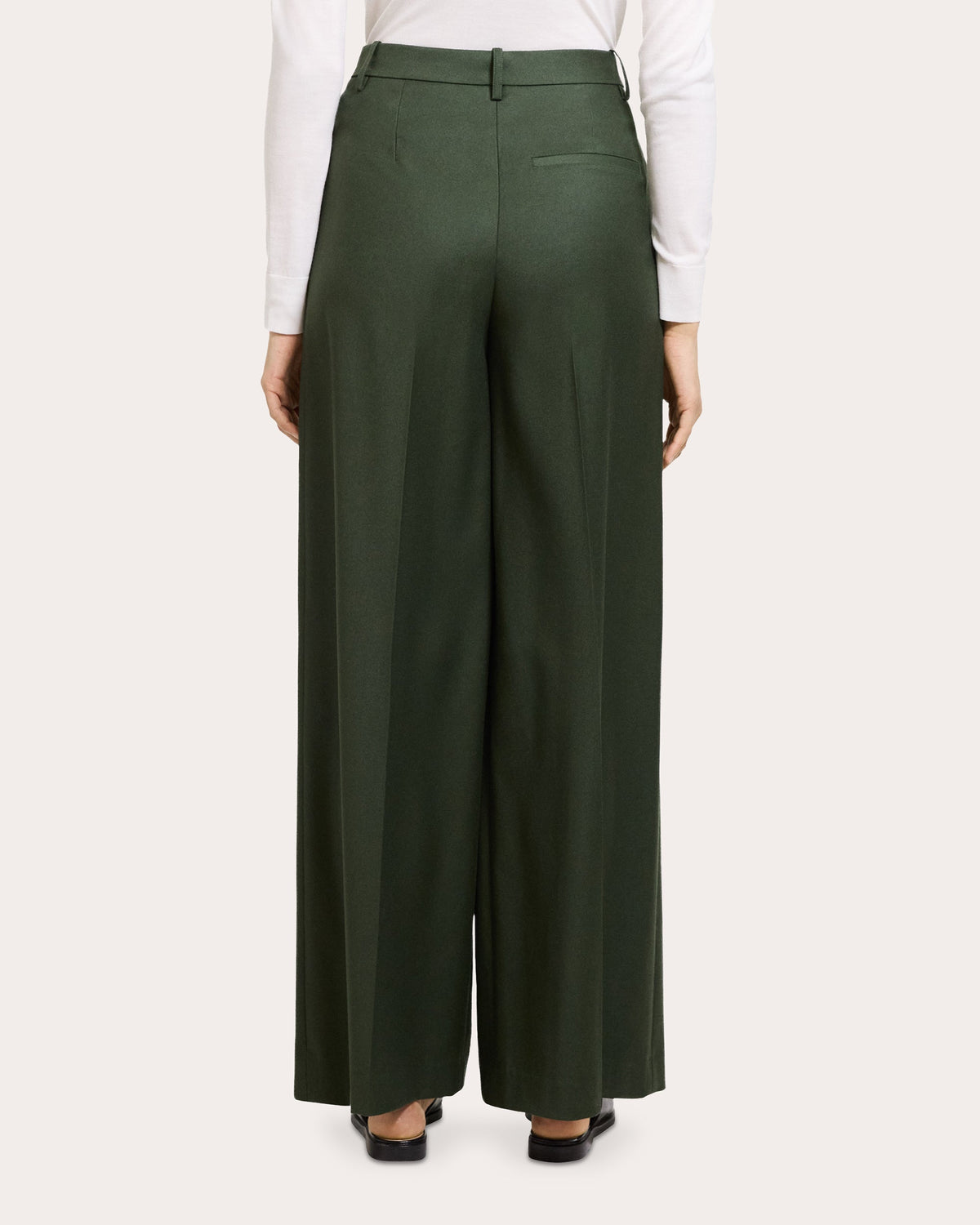 Sleek Flannel Wool Wide Pleated Trousers