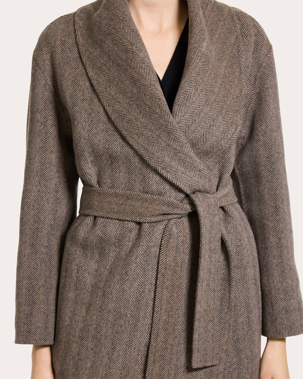 Herringbone Wool Cashmere Shawl Coat