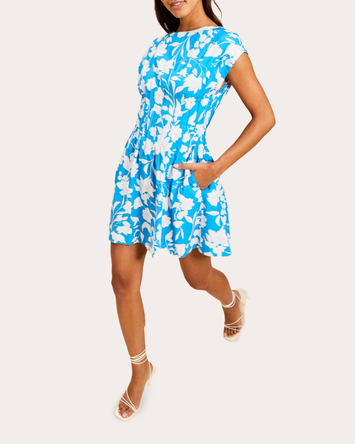 Quinn Floral Poplin Pintucked Mini Dress