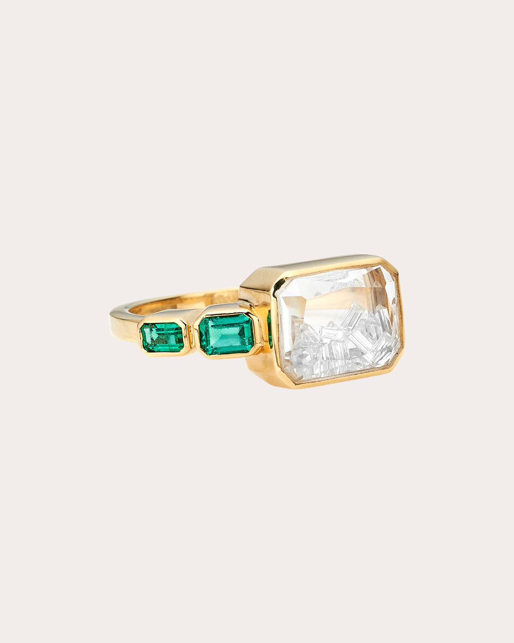 Emerald & Diamond 18k Gold Bala Shaker Ring