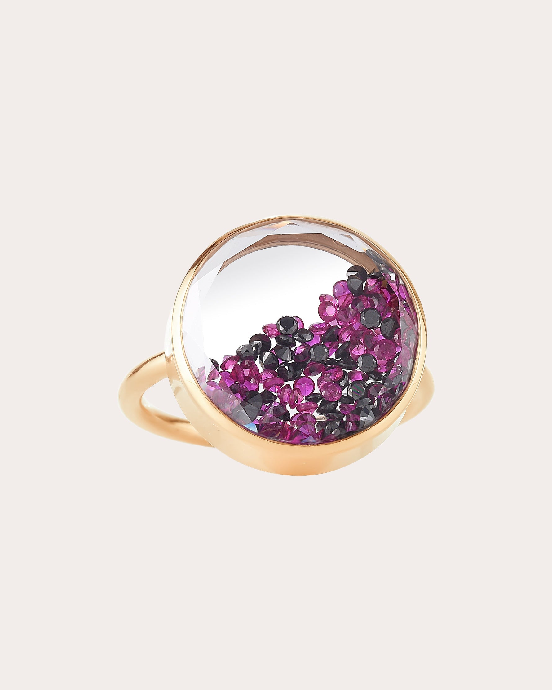 Core 15 18K Gold Crystal Ruby and Black Diamond Shaker Ring