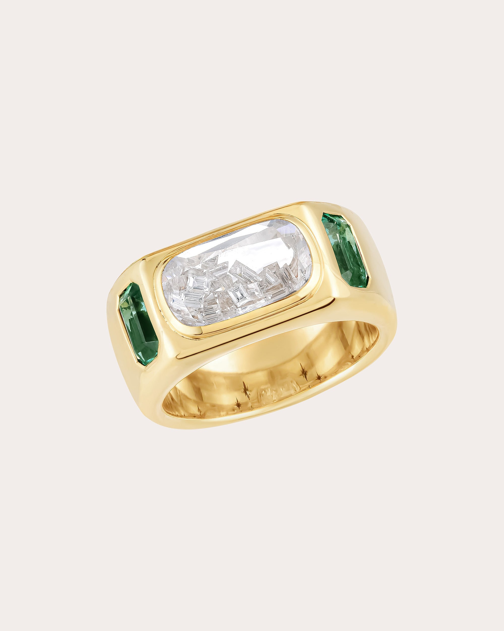 Diamond & Emerald Brado Shaker Cigar Band Ring