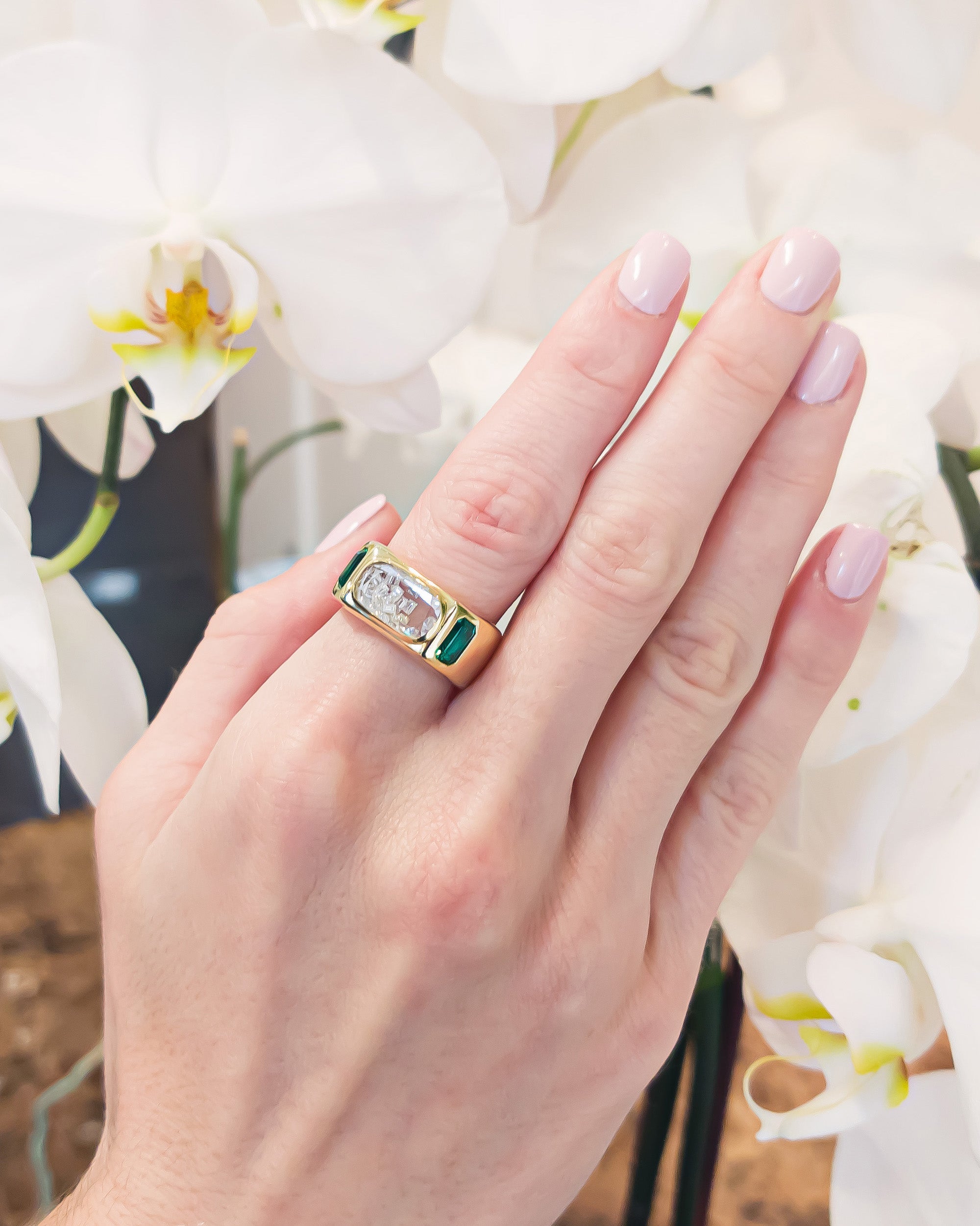 Diamond & Emerald Brado Shaker Cigar Band Ring