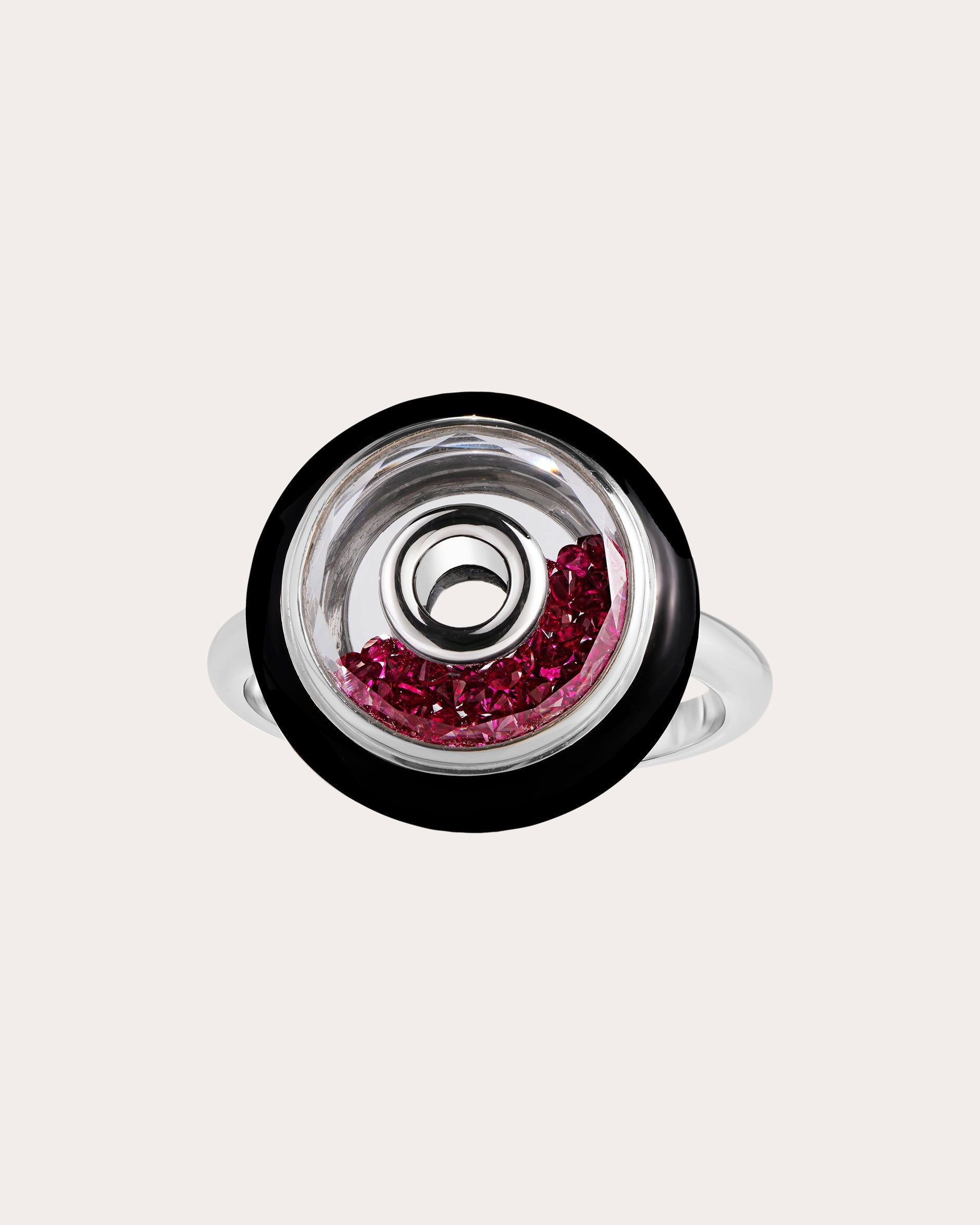 Roda 18K Gold Enamel Crystal and Ruby Shaker Ring