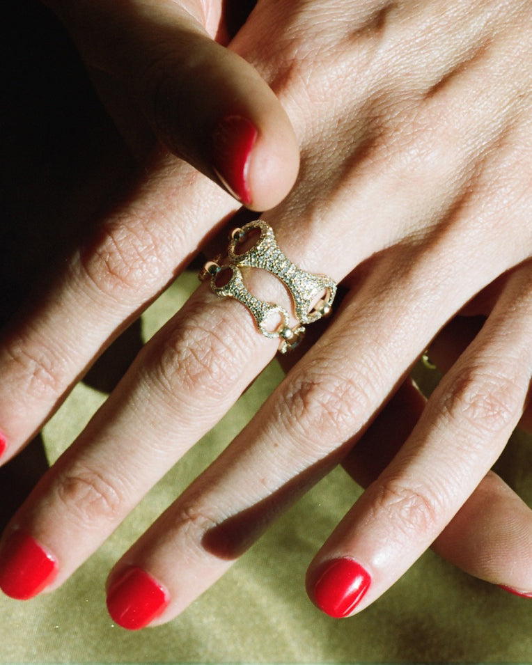 Diamond & 14k Gold Pavé 20mm Beam Link Ring
