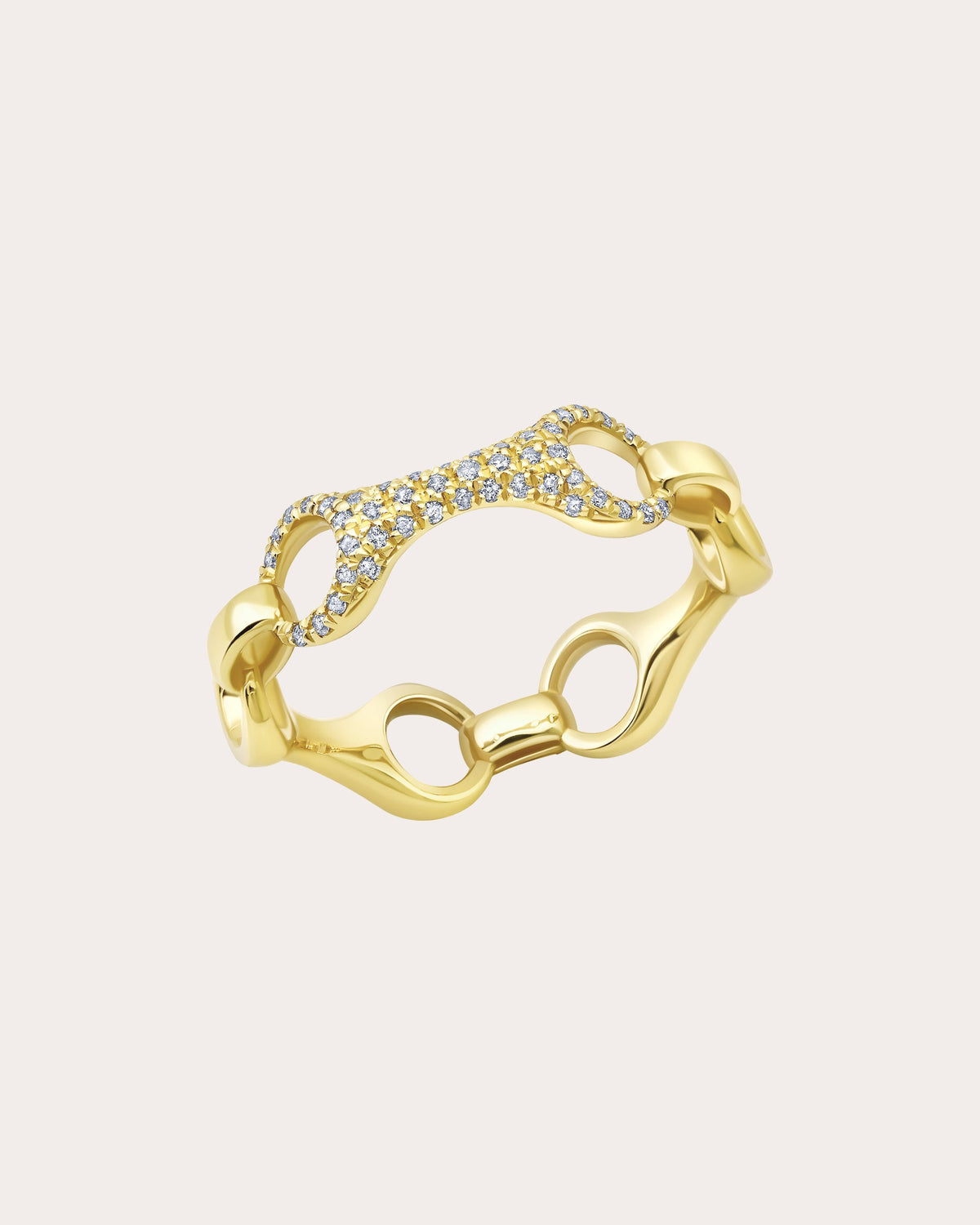 Diamond & 14k Gold Pavé 15mm Beam Link Ring
