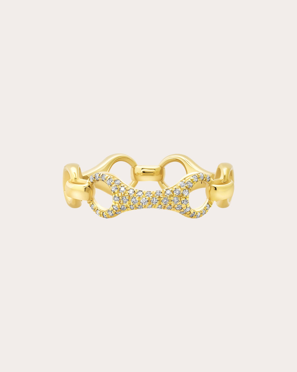 Diamond & 14k Gold Pavé 15mm Beam Link Ring