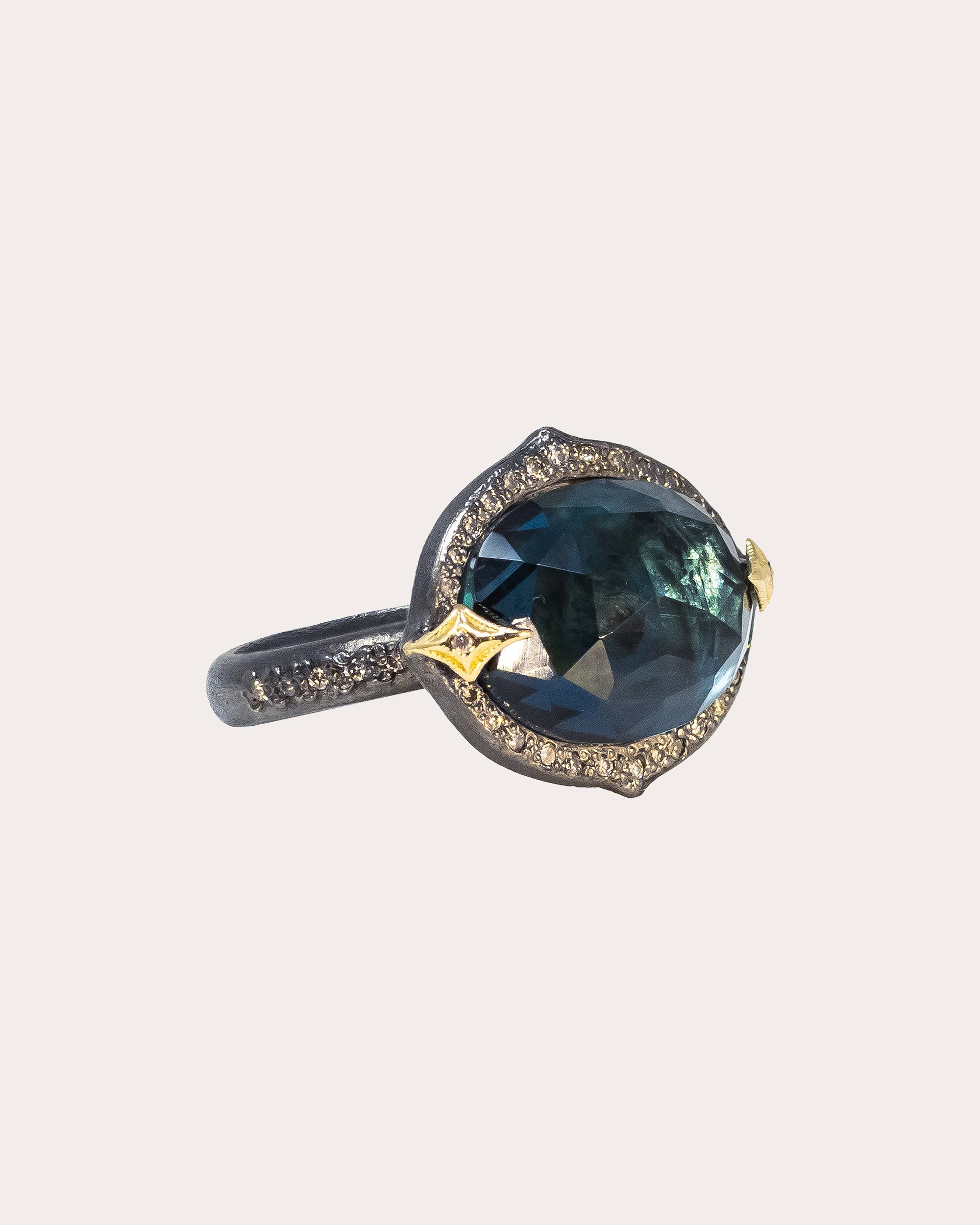 18K Gold Blackened Sterling Silver Topaz and Diamond Ring