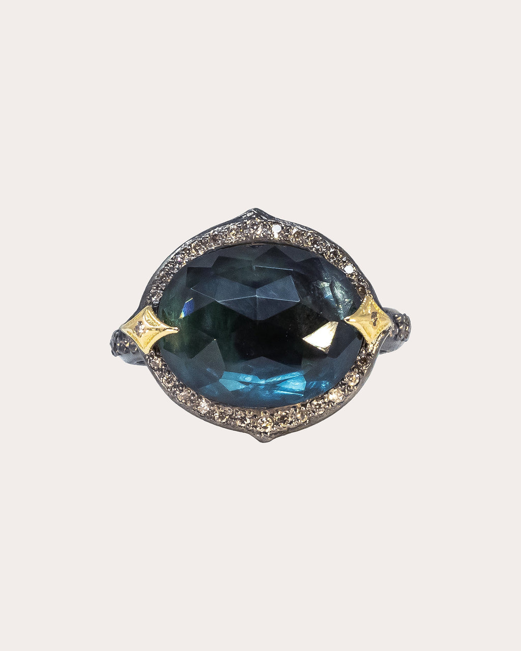 18K Gold Blackened Sterling Silver Topaz and Diamond Ring