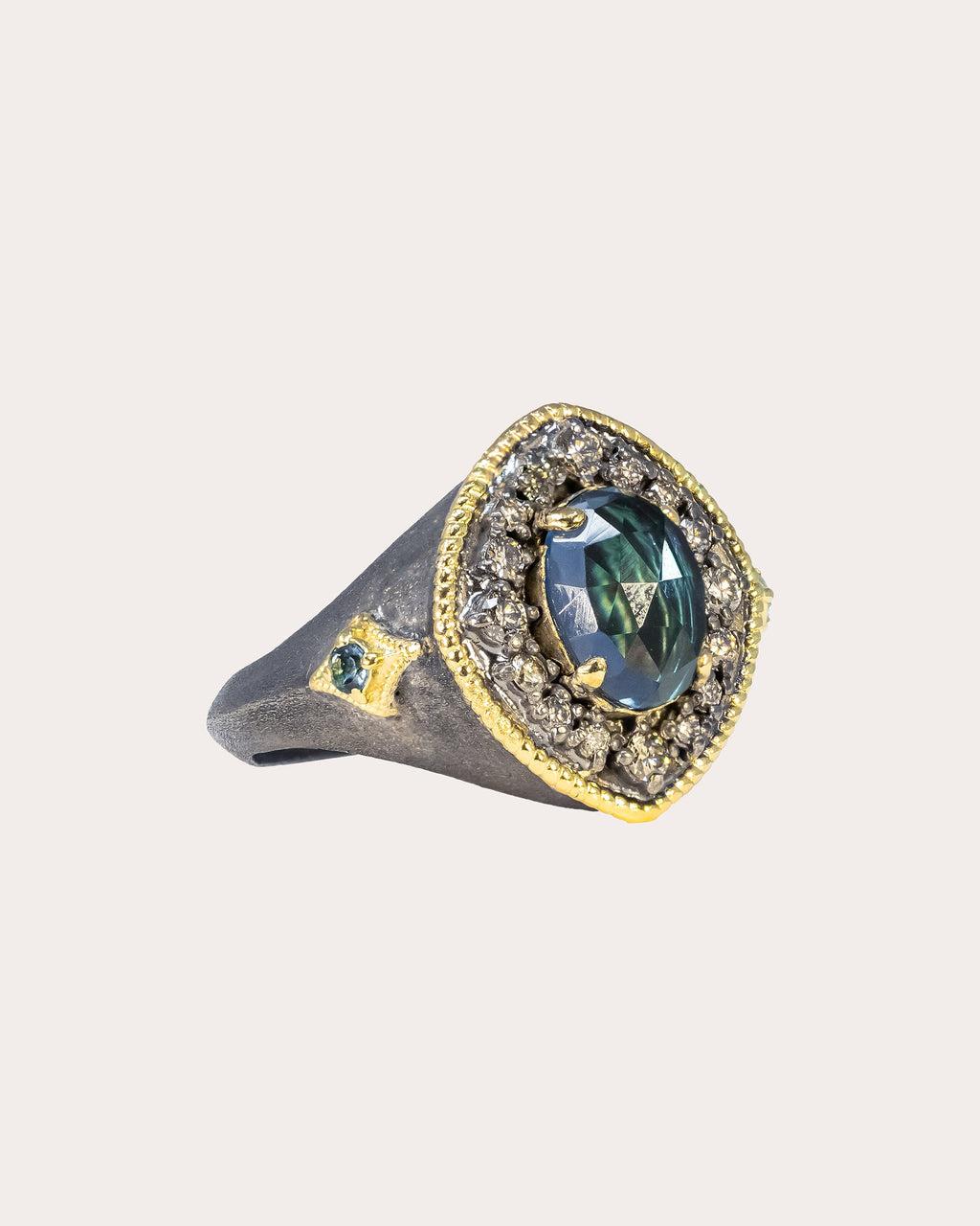 Topaz & Diamond Blackened Two-Tone Signet Ring