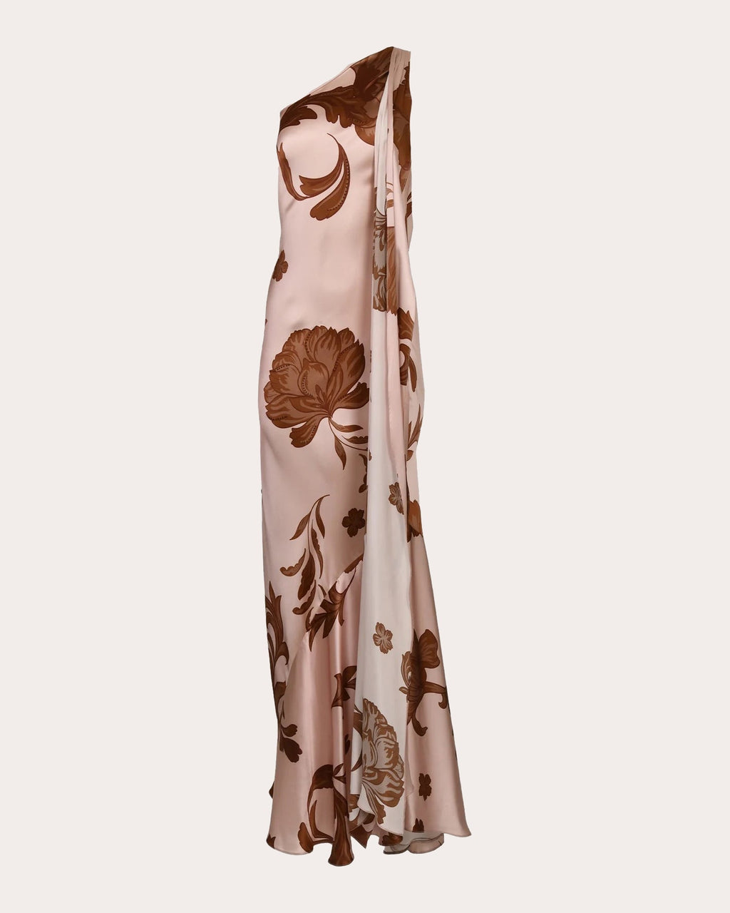 Petalo Floral Silk Drape Asymmetric Maxi Dress