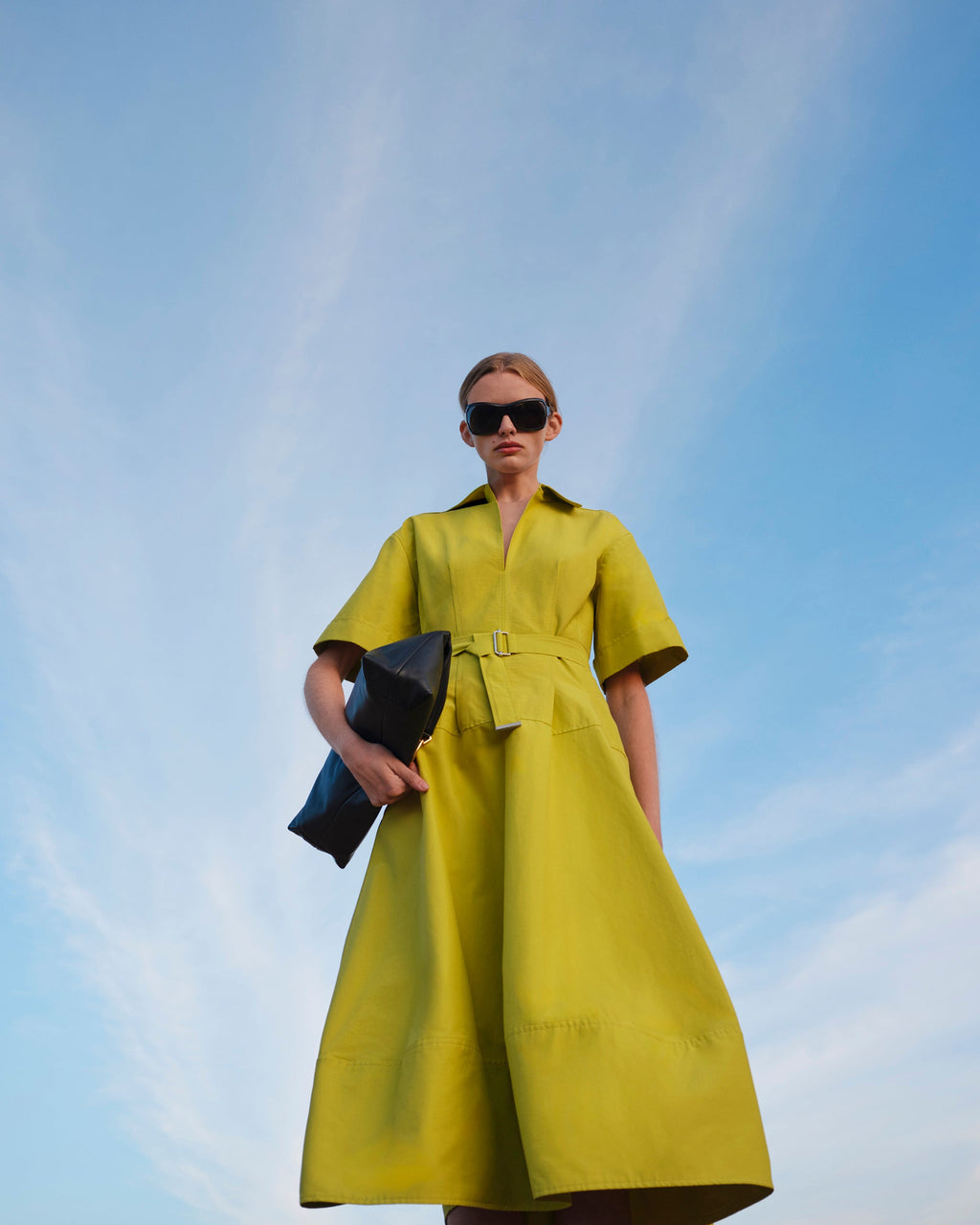 Deanna Faille Belted Collared Midi Dress