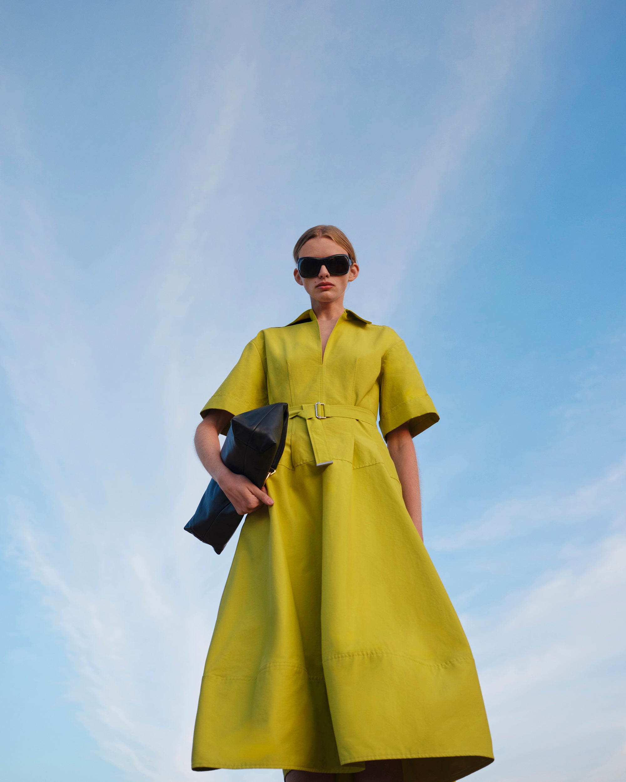 Deanna Faille Belted Collared Midi Dress