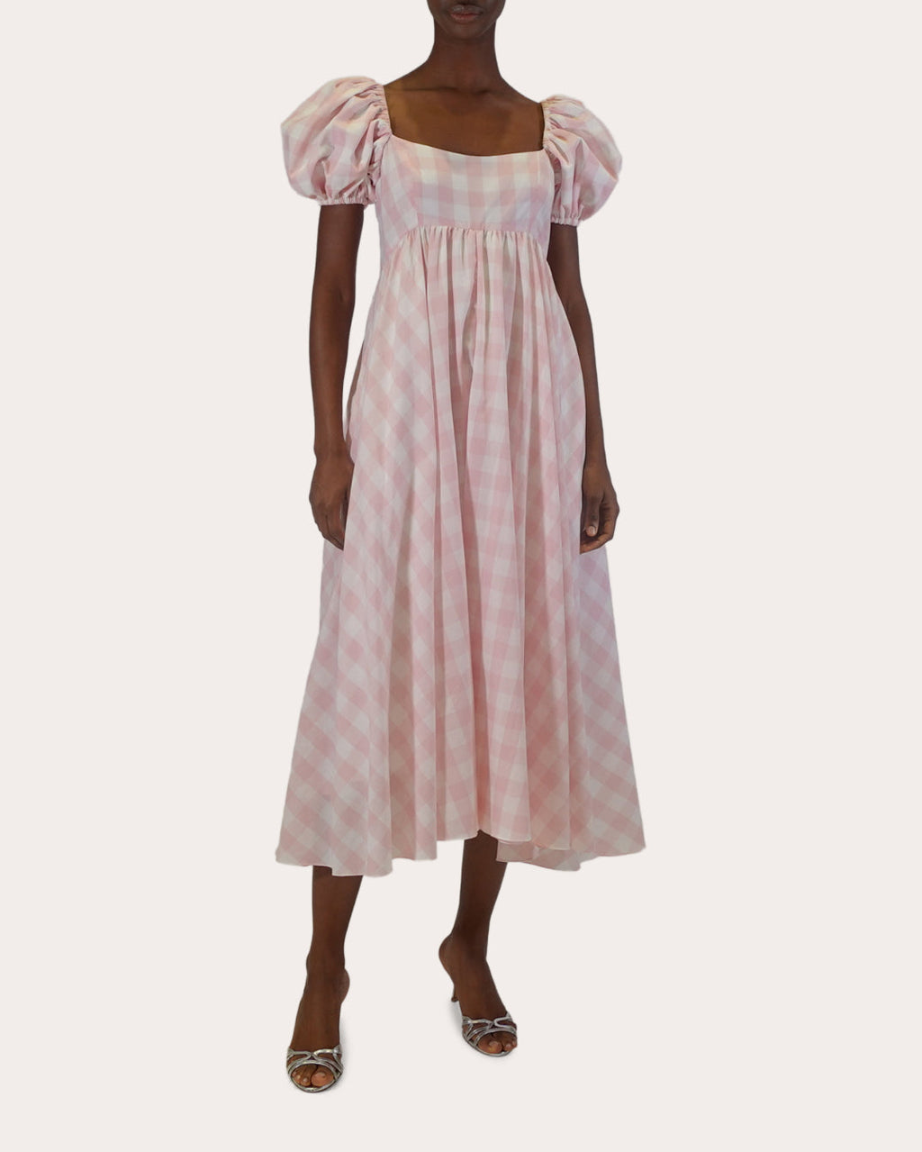 Rory Gingham Cotton Puff-Sleeve Midi Dress