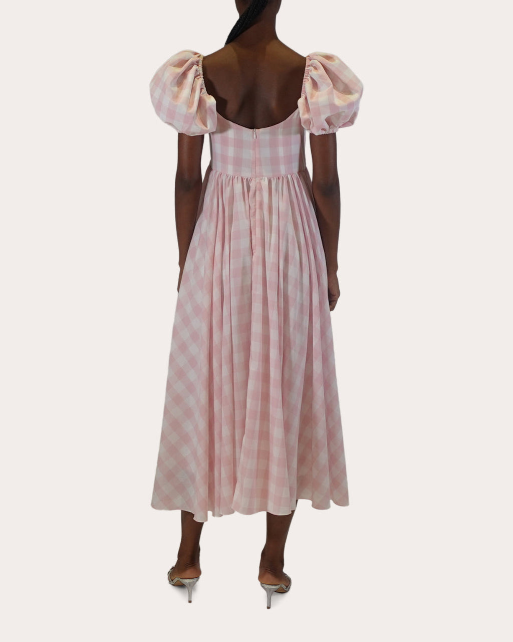 Rory Gingham Cotton Puff-Sleeve Midi Dress