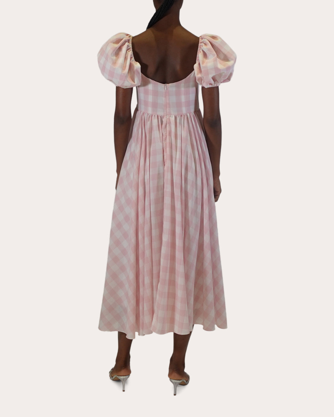 Rory Gingham Cotton Puff-Sleeve Midi Dress