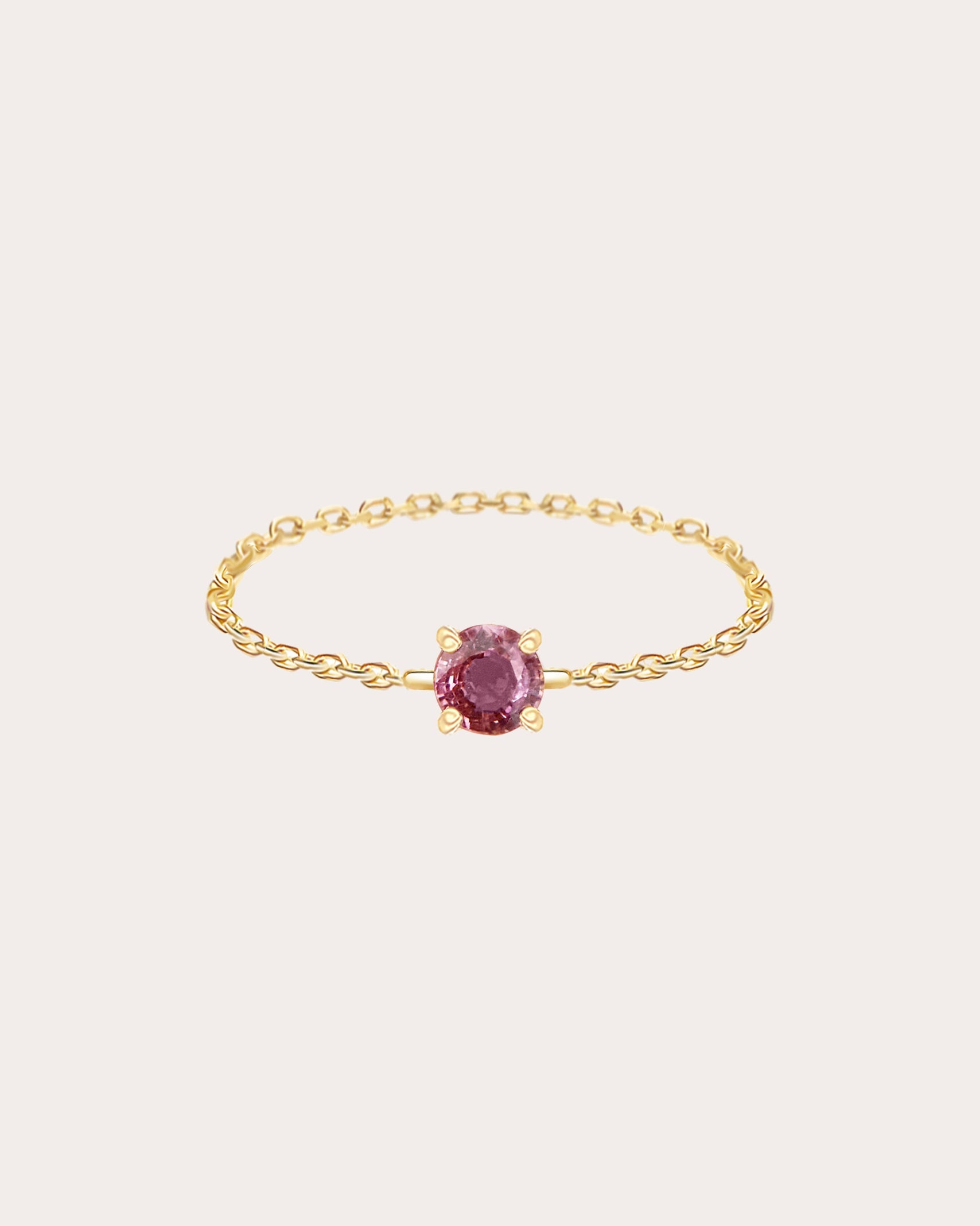 Raspberry Tourmaline & 14k Gold Chain Ring