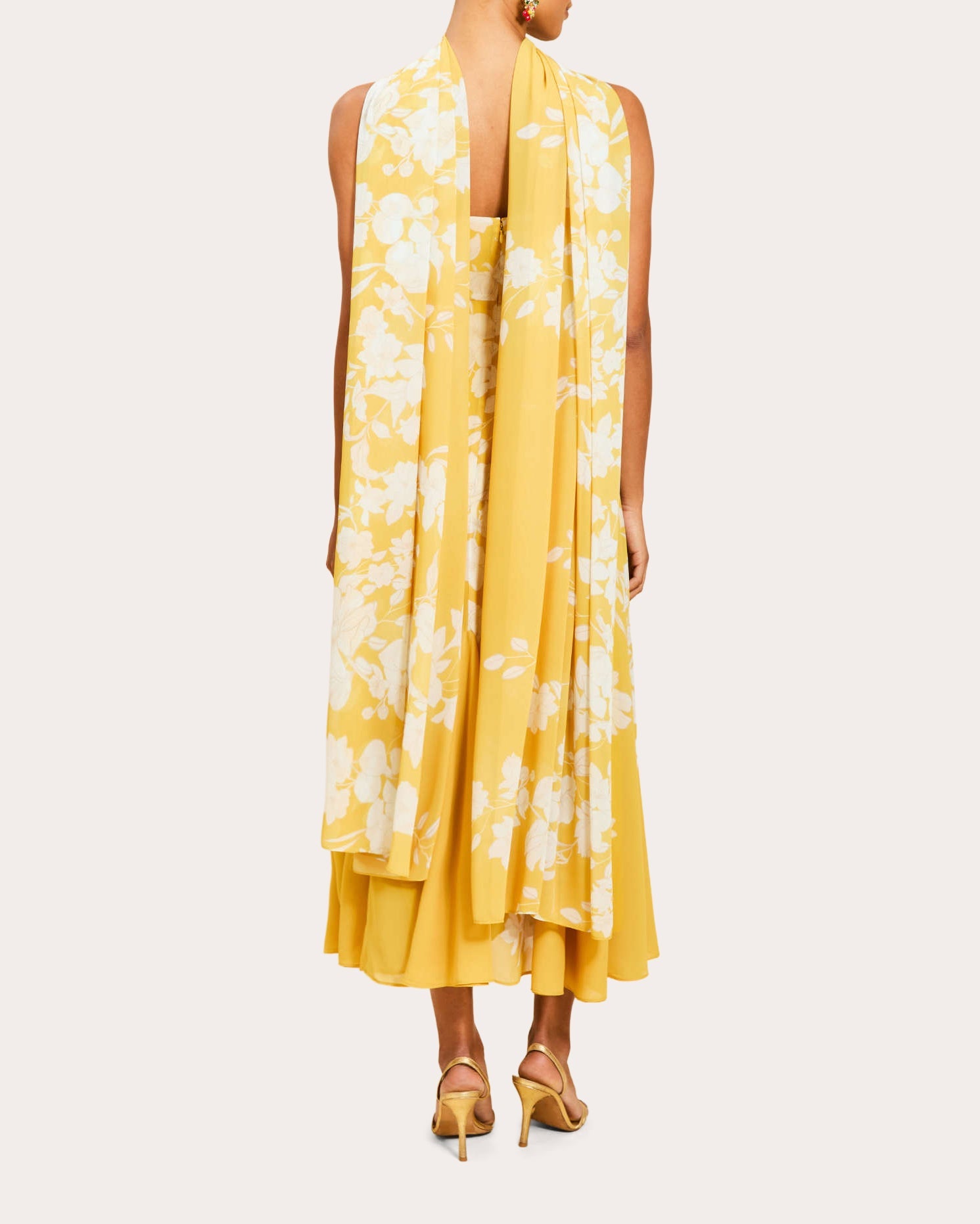 Reverie Floral Chiffon Godet Scarf Maxi Dress