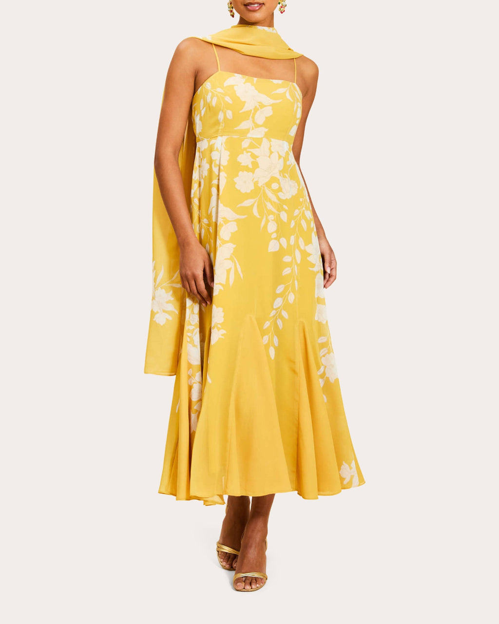 Reverie Floral Chiffon Godet Scarf Maxi Dress