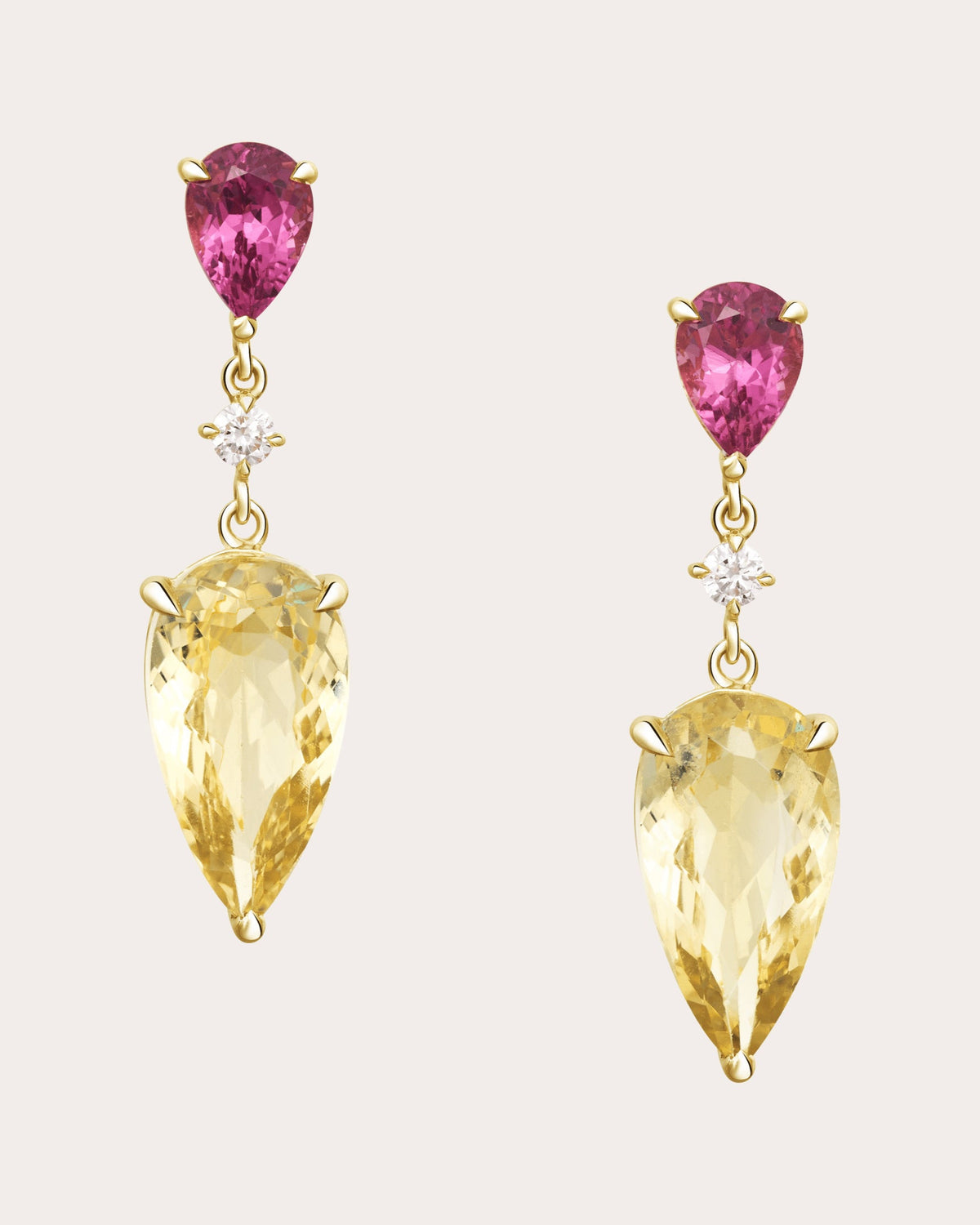 Rhodolite & Heliodor Dewdrop Drop Earrings