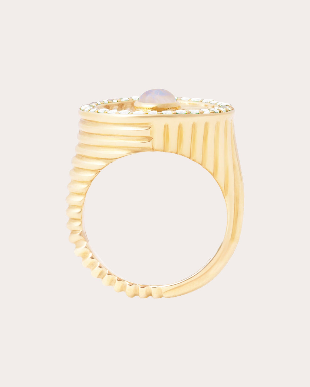 Diamond & Moonstone 14k Gold Found Ribbed Ring