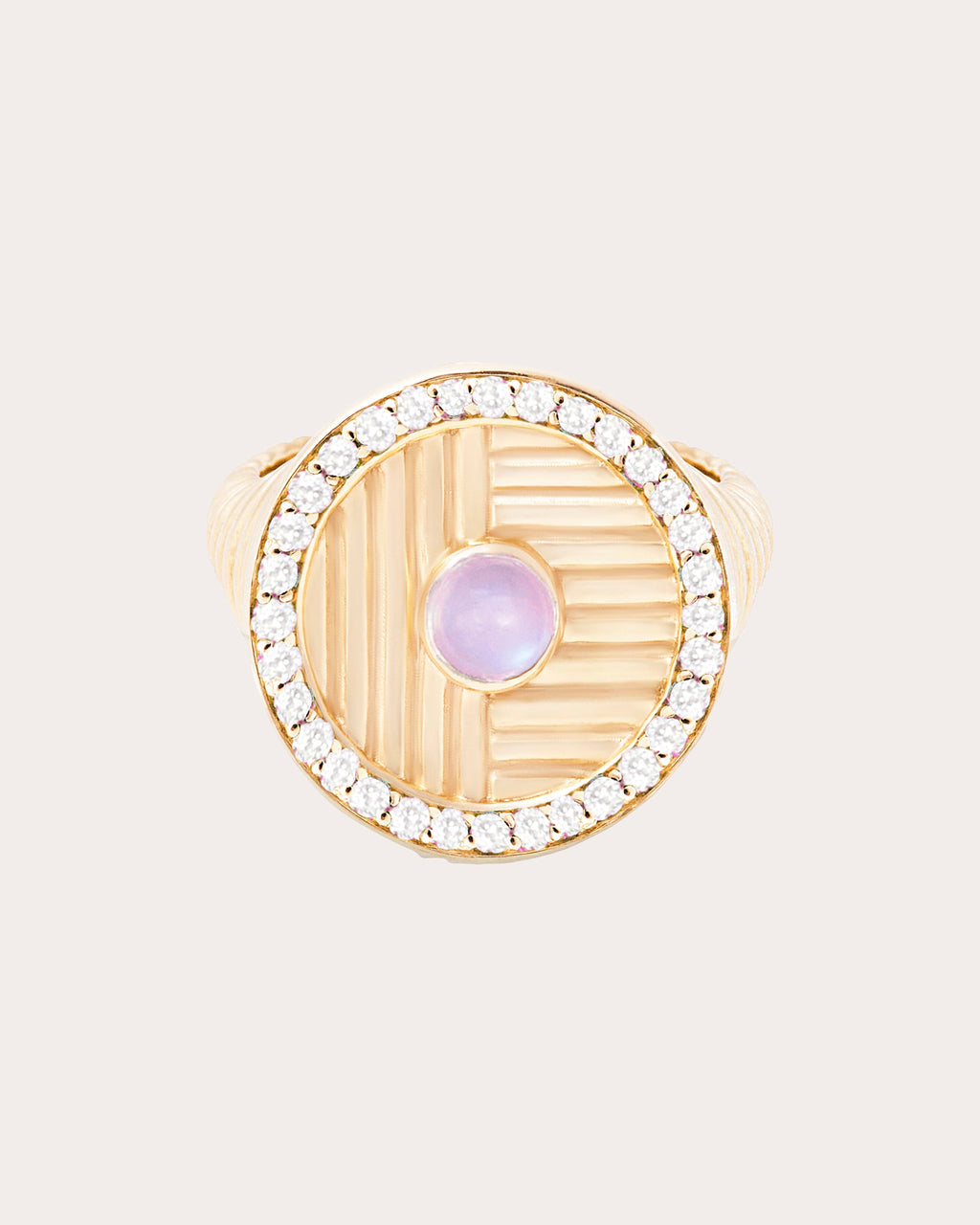 Diamond & Moonstone 14k Gold Found Ribbed Ring
