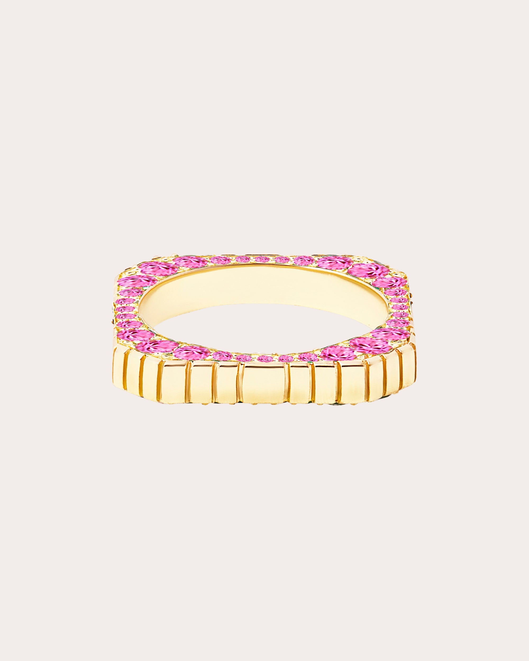Pink Sapphire & 14k Gold Spark Etched Ring