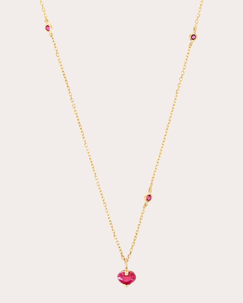 Ruby & 18k Gold Heart Pendant Necklace
