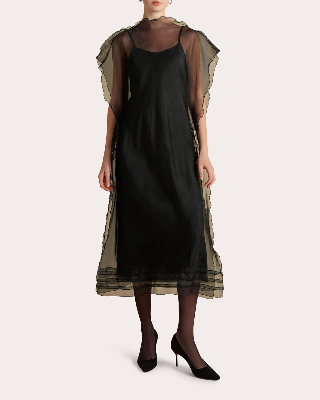 Sheer Silk Organza Scalloped Midi Dress
