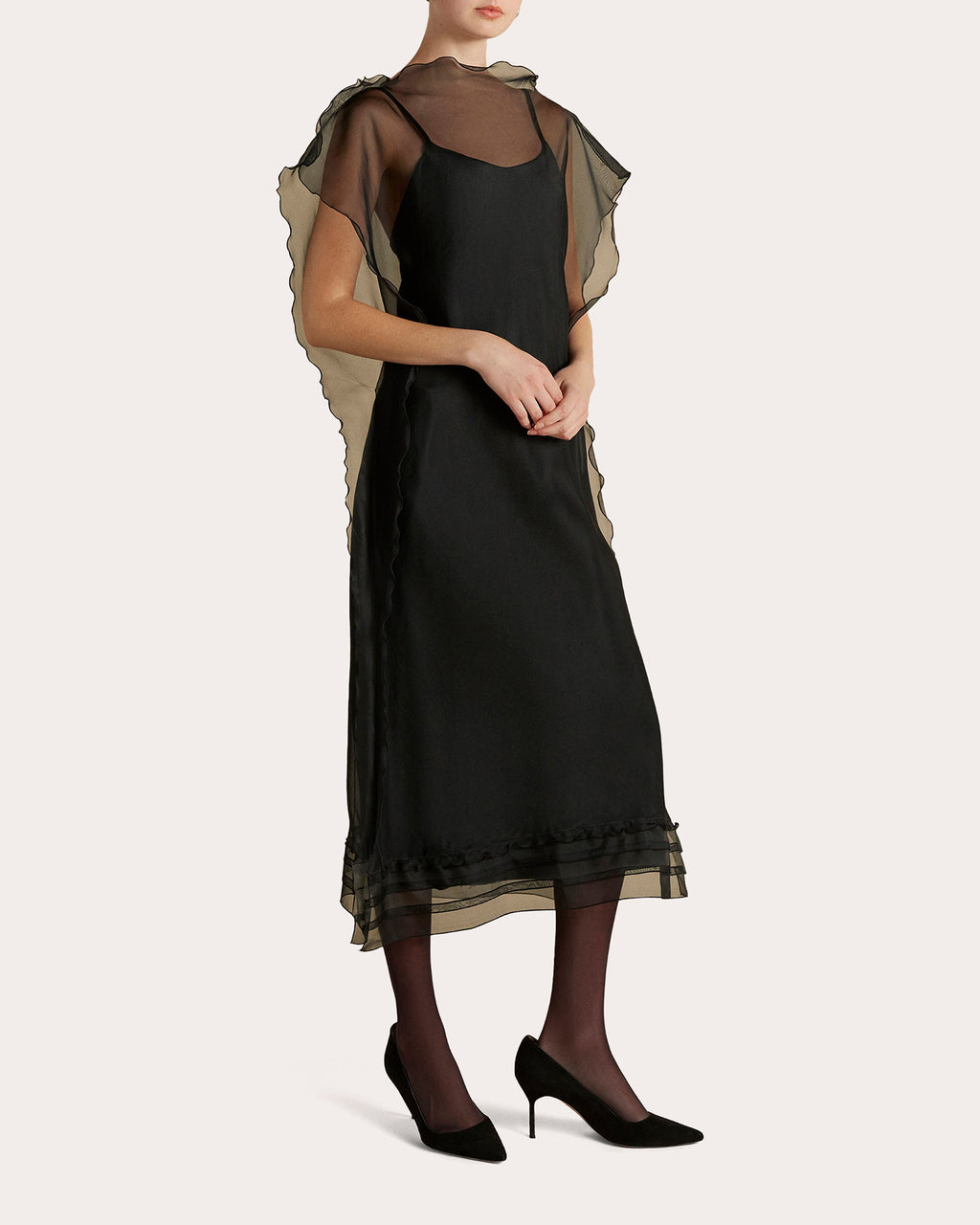 Sheer Silk Organza Scalloped Midi Dress