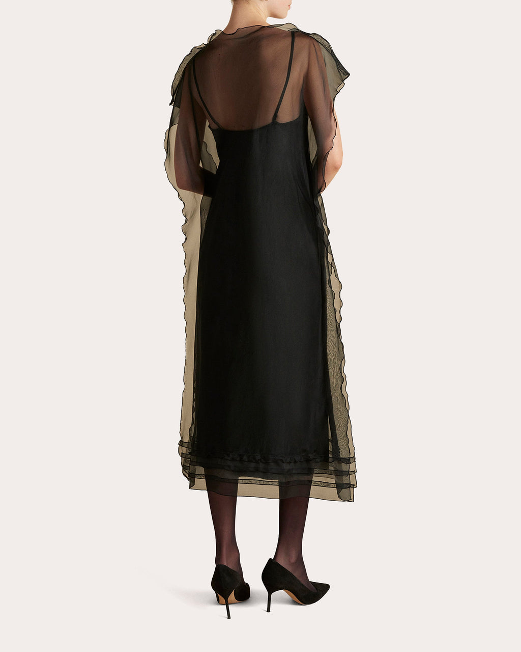 Sheer Silk Organza Scalloped Midi Dress