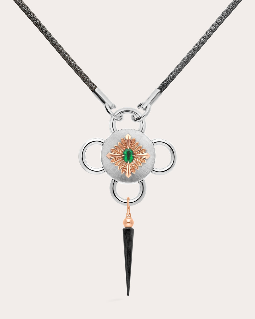 Emerald & 18k Rose Gold Bolt Pendant Necklace