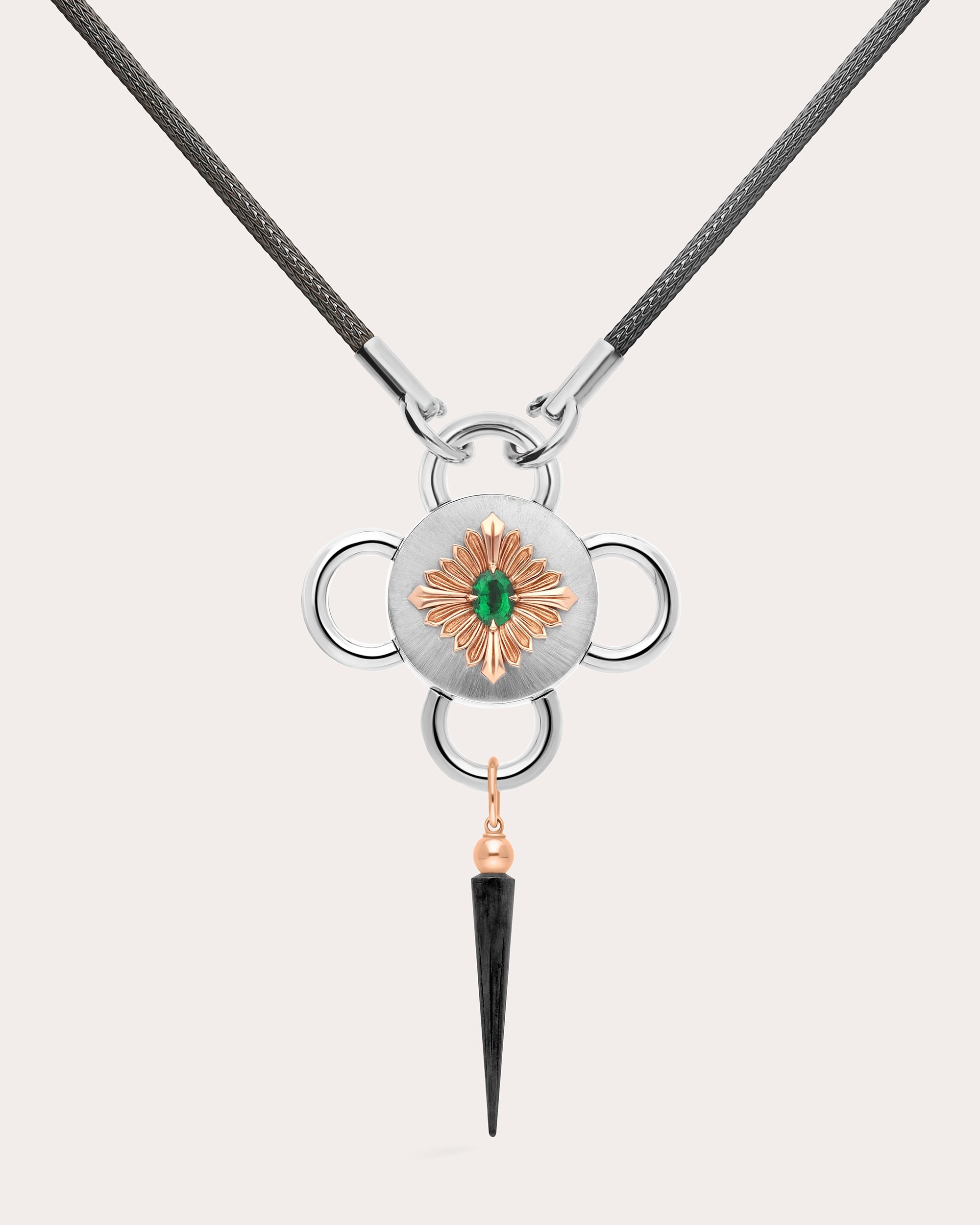 Emerald & 18k Rose Gold Bolt Pendant Necklace