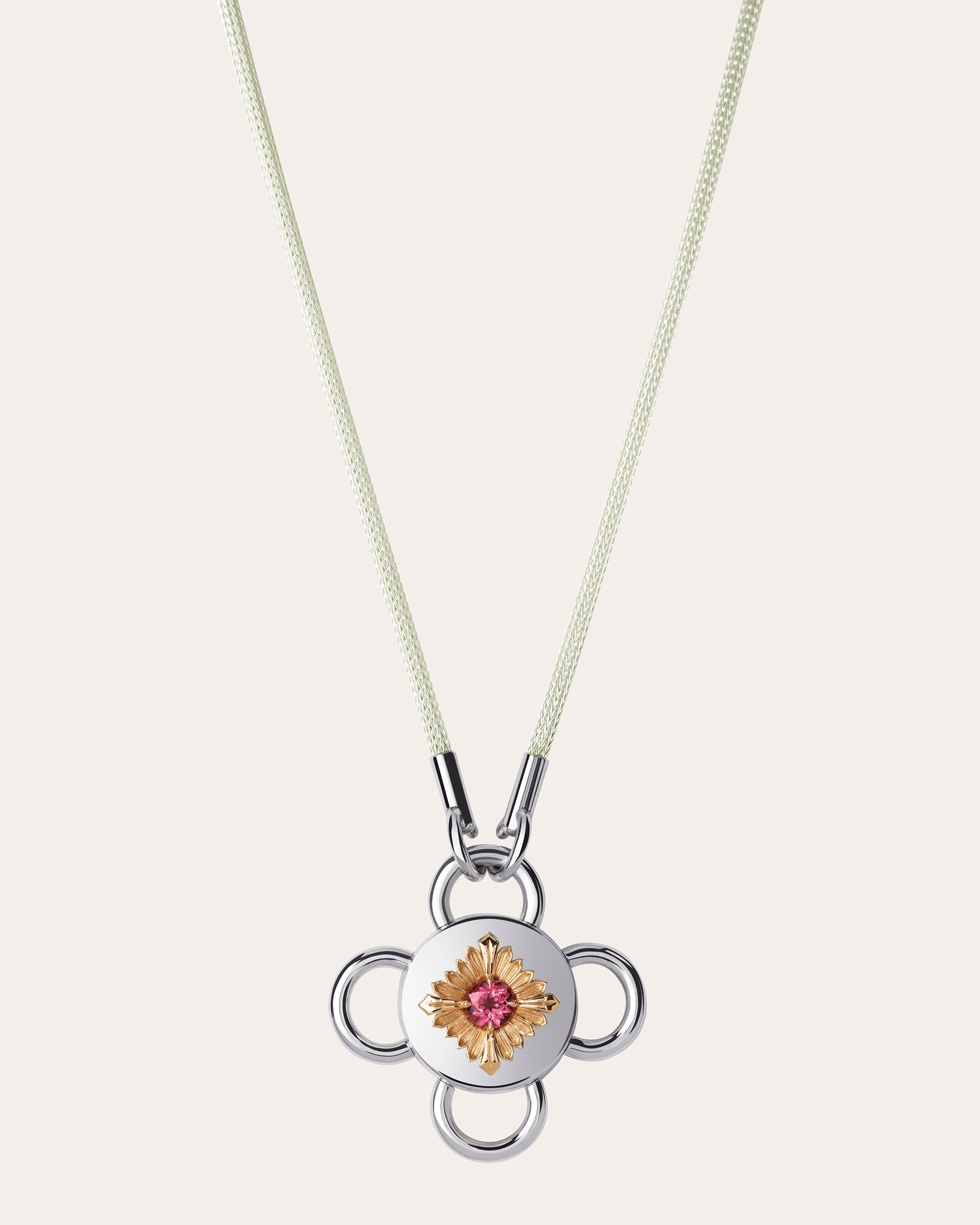 Pink Tourmaline Two-Tone Bolt Pendant Necklace