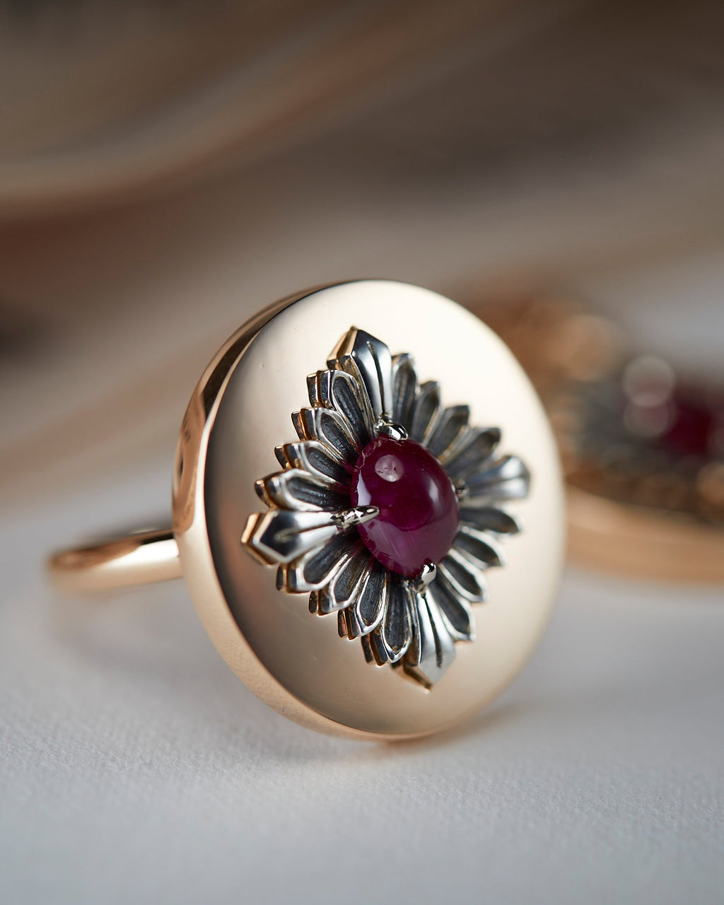 Ruby & Diamond 18k Gold Tag Ring