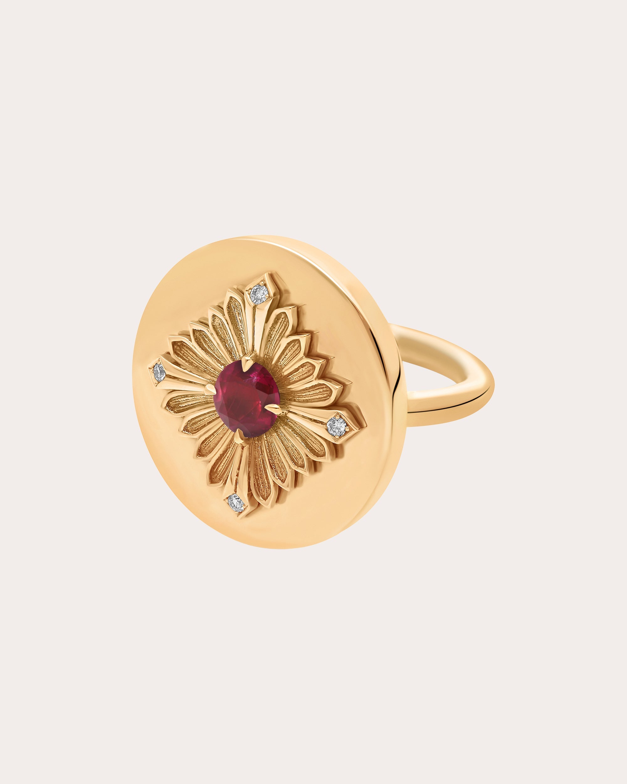 Ruby & Diamond 18k Gold Tag Ring