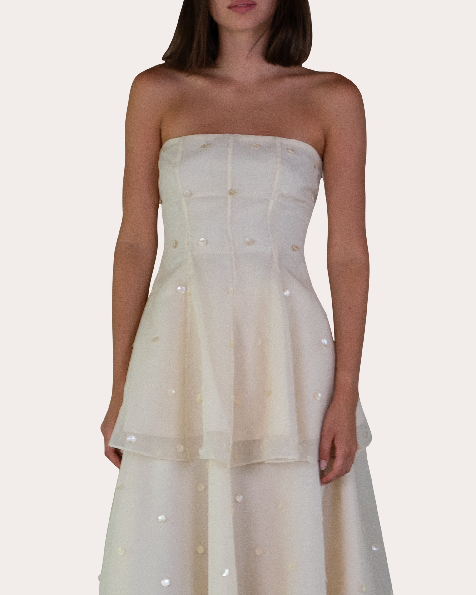 Sable Pearl Strapless Mini Dress
