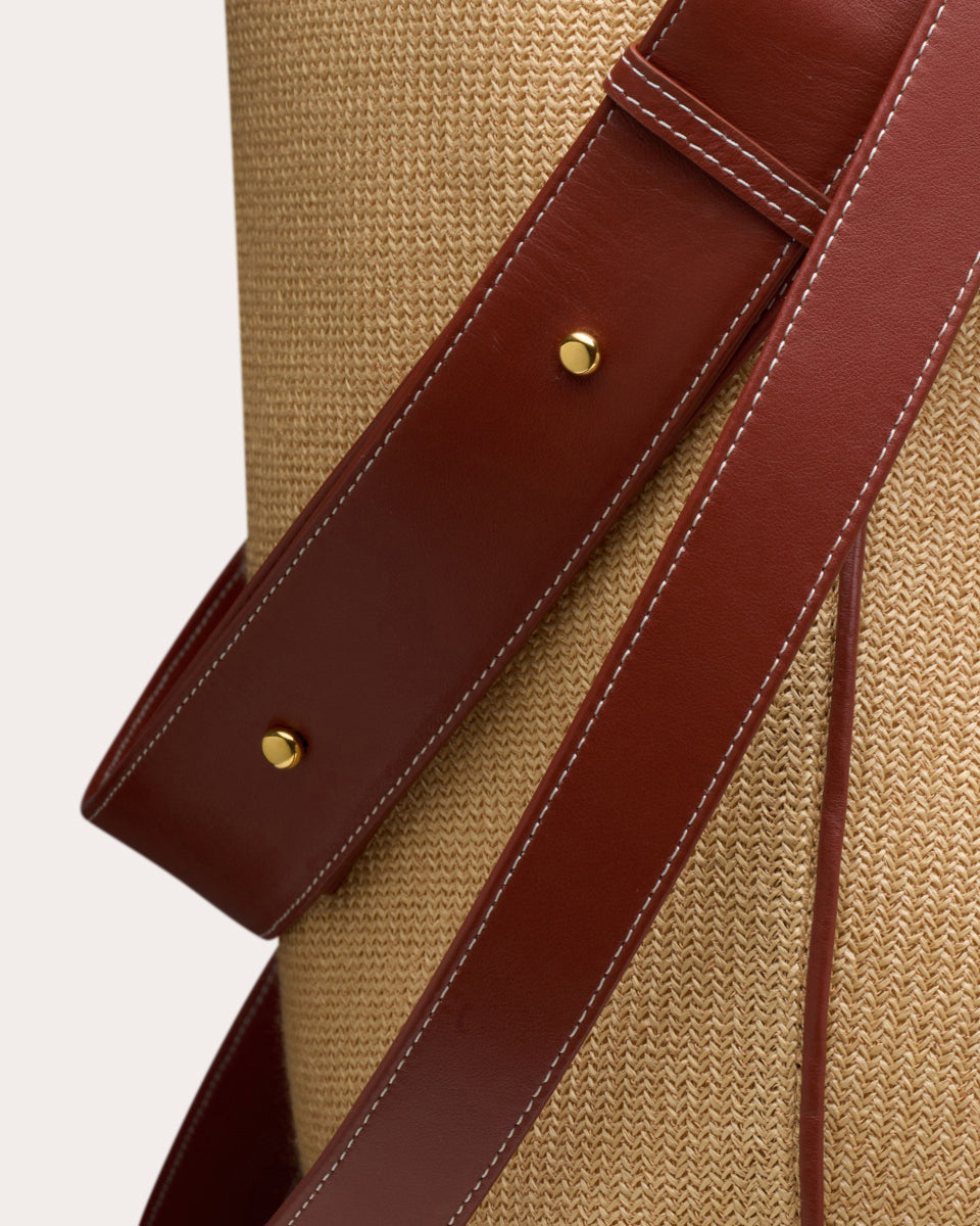 Saturn 2.0 Oversized Leather-Trimmed Raffia Tote