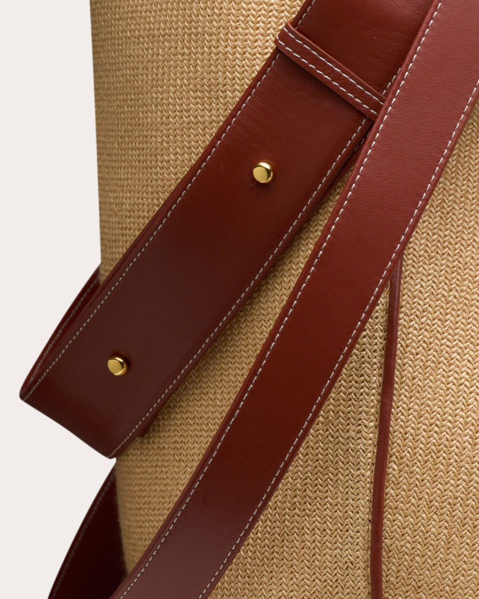 Saturn 2.0 Oversized Leather-Trimmed Raffia Tote