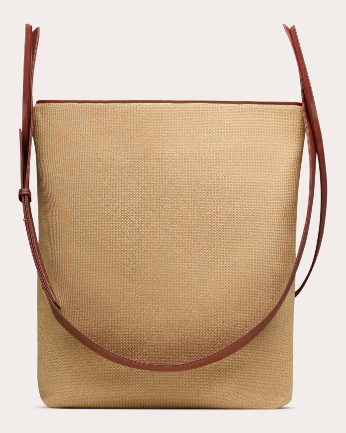 Saturn 2.0 Oversized Leather-Trimmed Raffia Tote