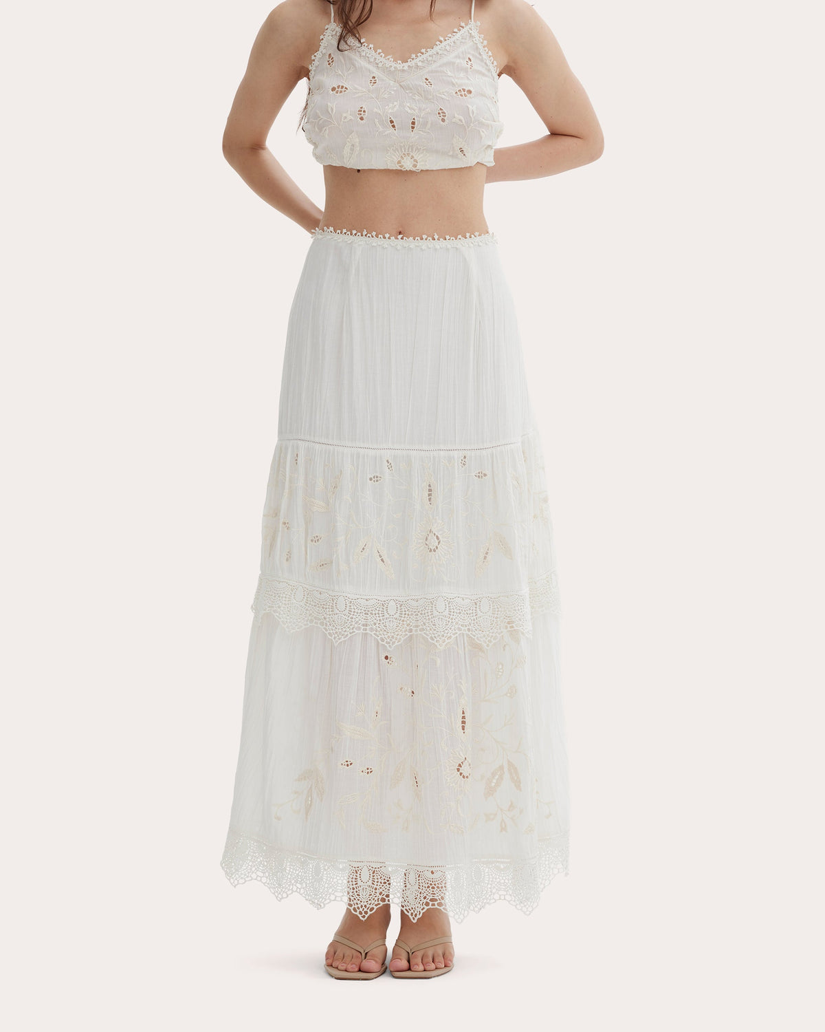 Erica Crinkled Crepe Tiered Maxi Skirt