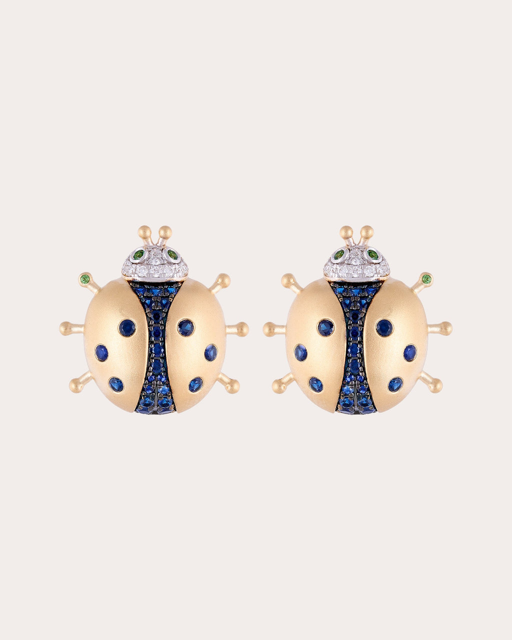Sapphire Vegetal Fauna Ladybug Stud Earrings